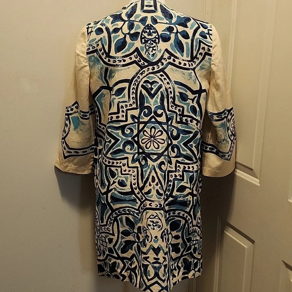 Chico’s Artisan Printed Linen Duster Batik Jacket 1 Medium
